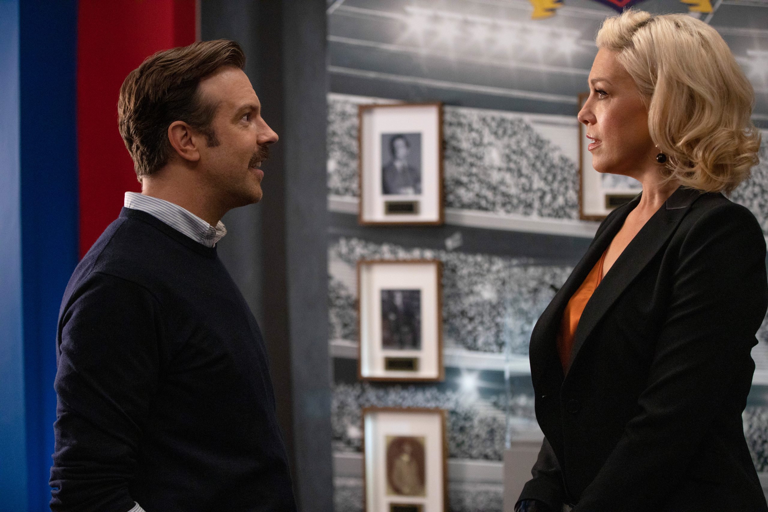 Jason Sudeikis and Hannah Waddingham in Ted Lasso.