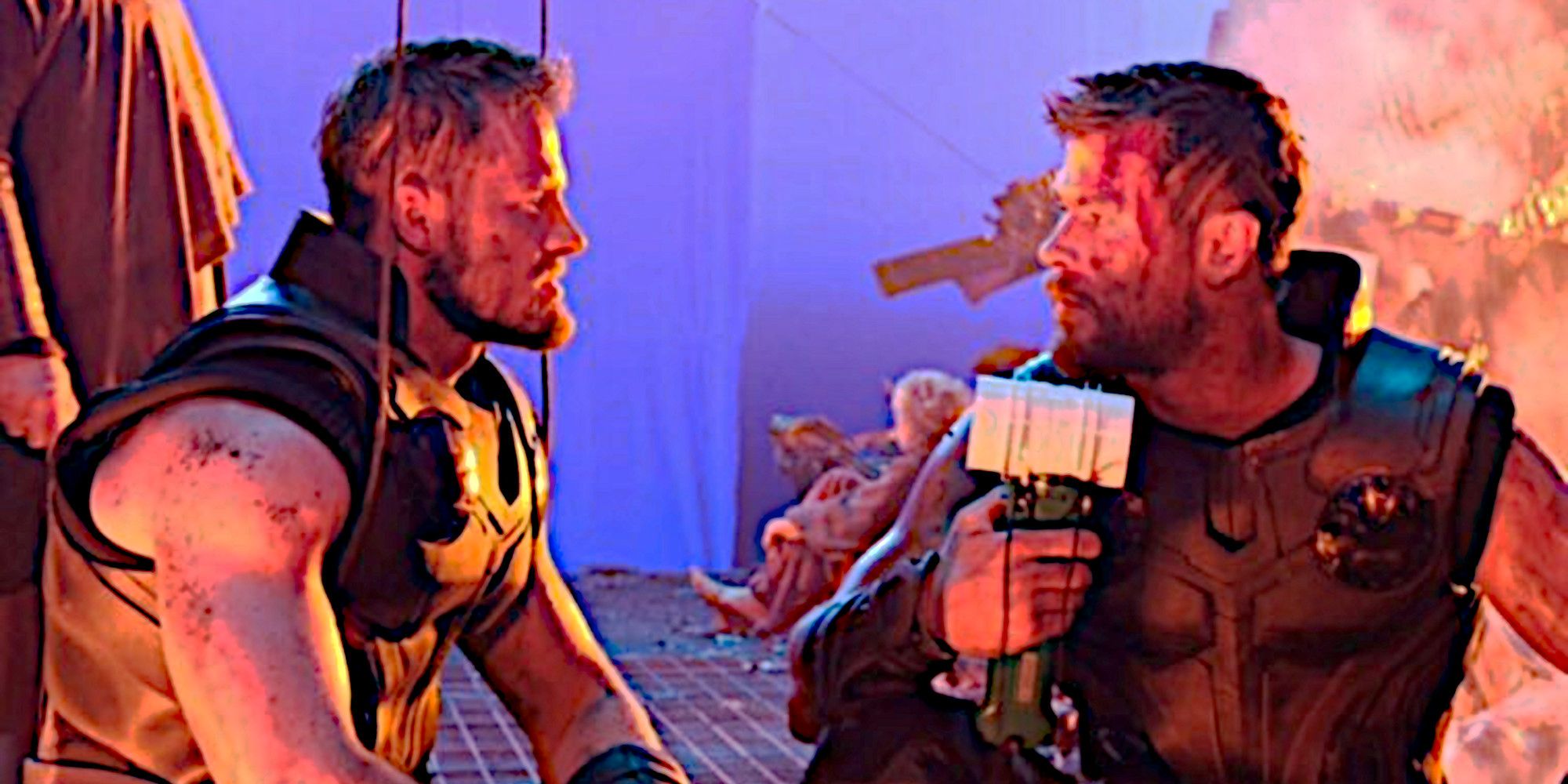Thor Love and Thunder stunt double Bobby Holland Hanton and Chris Hemsworth as Thor