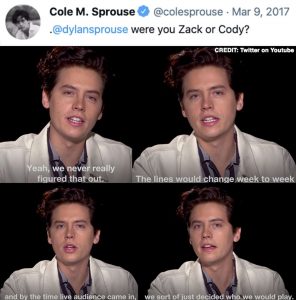 Cole's tweets about being Zack or Cody