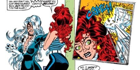 Black Cat confronts Mary Jane in Marvel Comics.