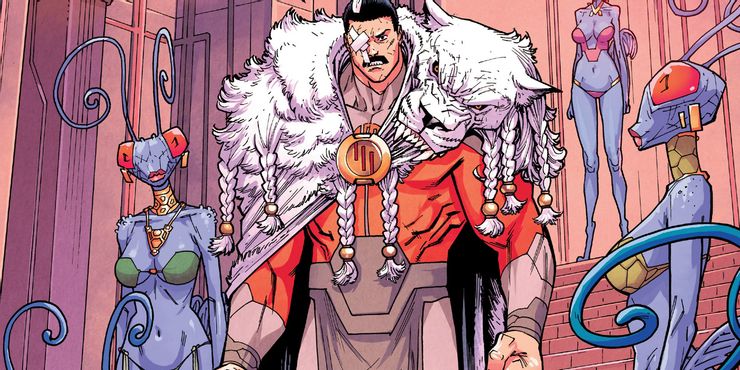 Thragg standing on the stairs in Invincible comics