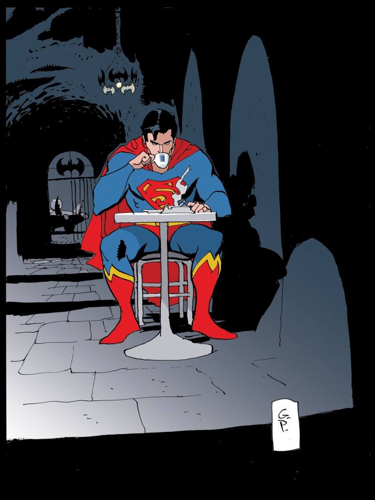 Superman in the Bat Cave.