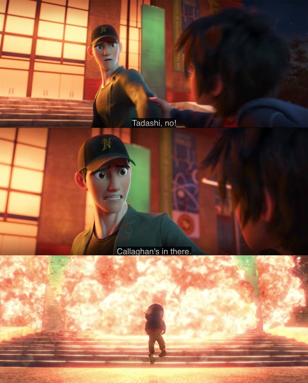 3. Tadashi Hamada's painful death (Big Hero 6 - 2014)  Tadashi was a literal hero! He ran towards a burning building without giving any second thought to his own life. His last words to his brother Hiro were, "Someone has to help", and by this line, we can undoubtedly say that he died as a hero. He died and left everyone sobbing, including his brother and all of us in the audience. Throughout the rest of the film, Hiro struggles with the fact that the most important person of his life has died.
