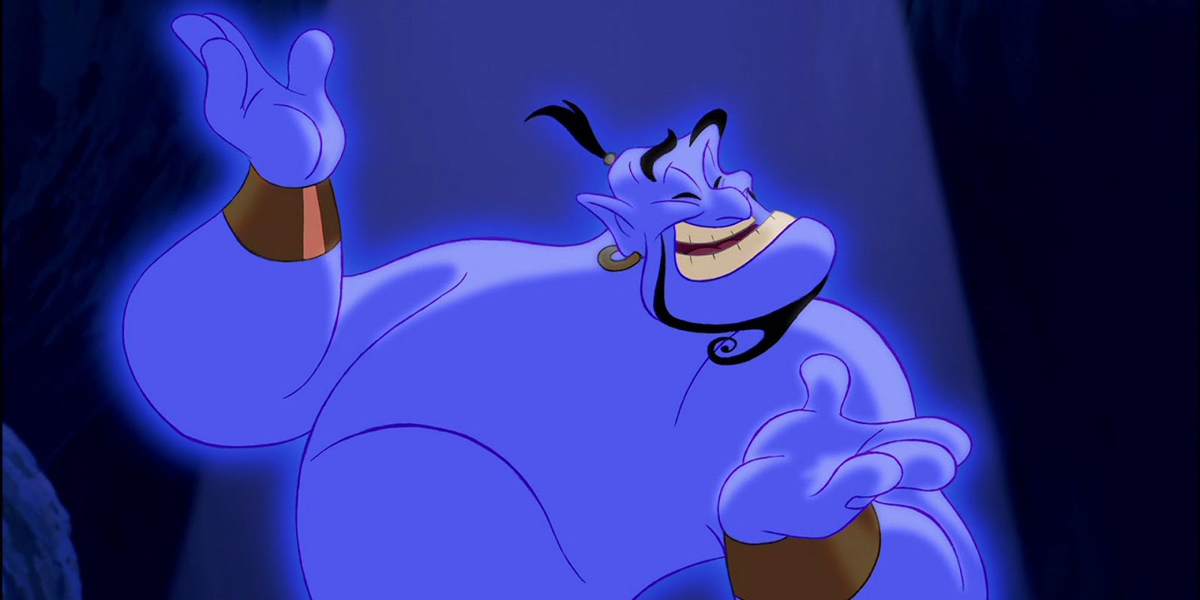 Robin Williams voiced the character of Genie in Aladdin (1992).