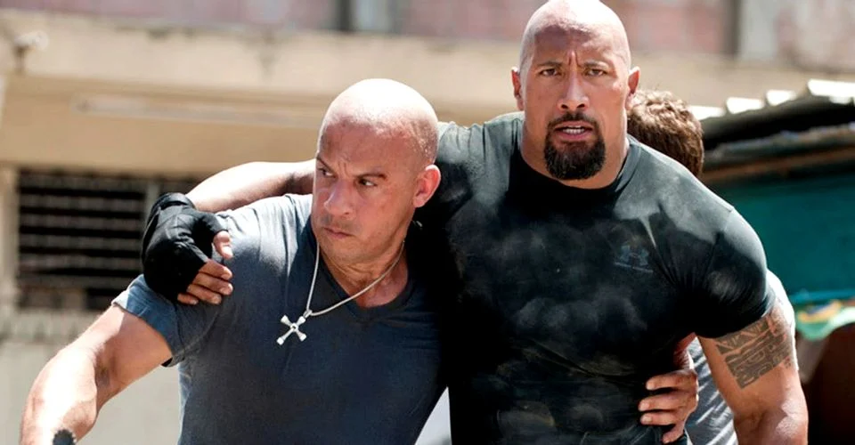 Dwayne Johnson and Vin Diesel in The Fast Saga