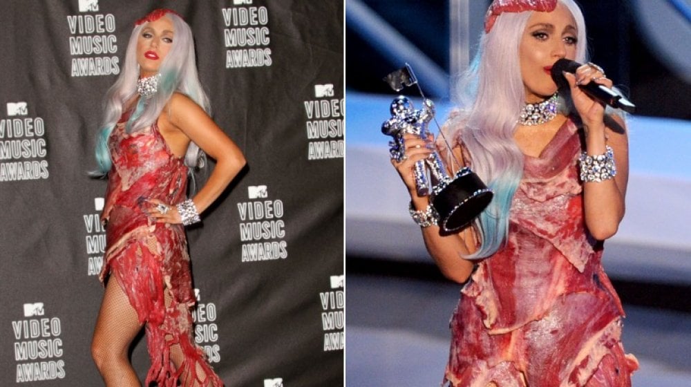 One of the craziest red carpet outfits: The meat dress.