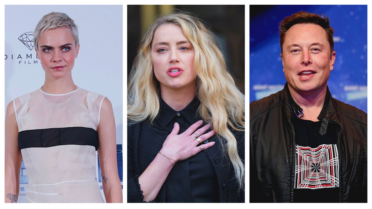 Amber Heard, Elon Musk and Cara Delevinge.