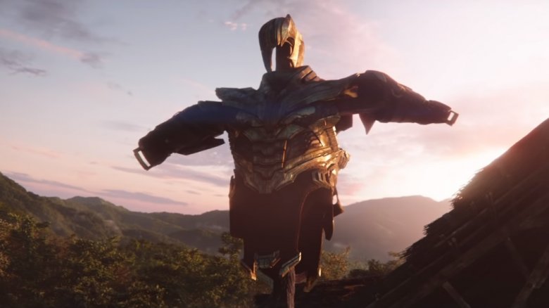 Thanos's suit put up as a scarecrow, similar to Thor burying his armour in Thor: Love and Thunder.