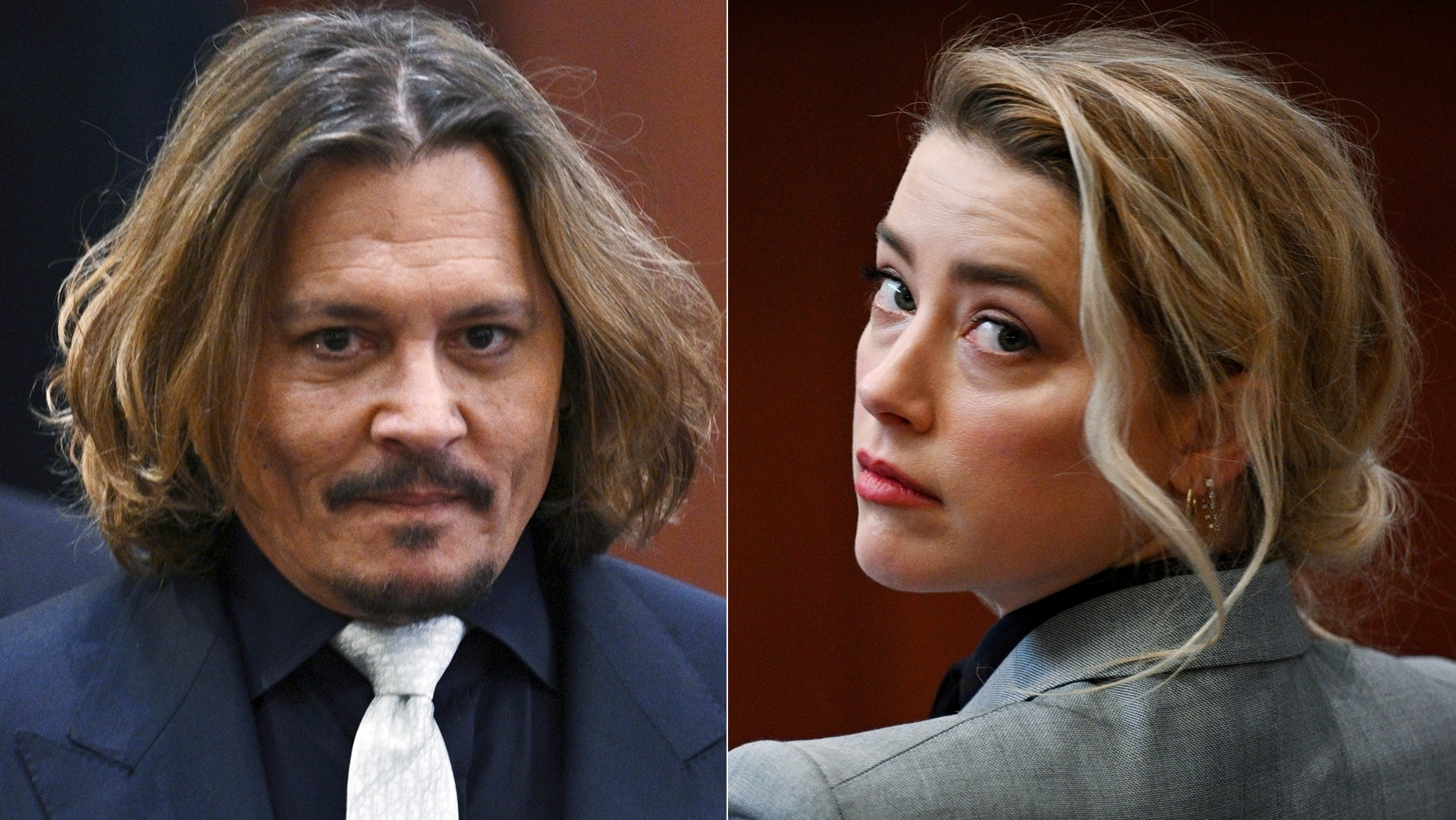 Amber Heard and Johnny Depp during courtroom trial