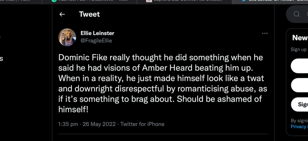 Fan tweeted about Dominic Fike's comment about Amber Heard