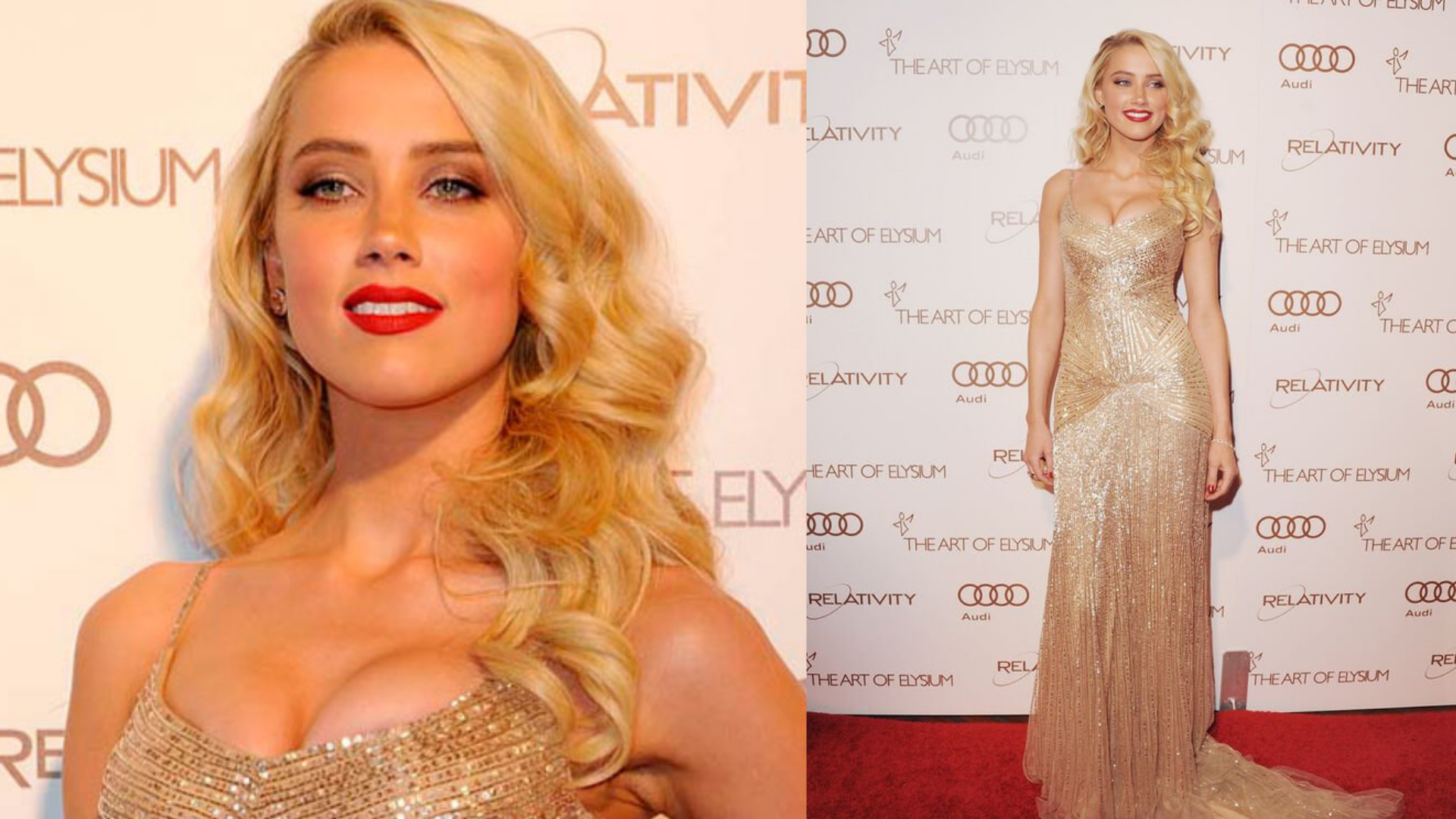 Amber Heard wearing shimmering gown in a Charity Event