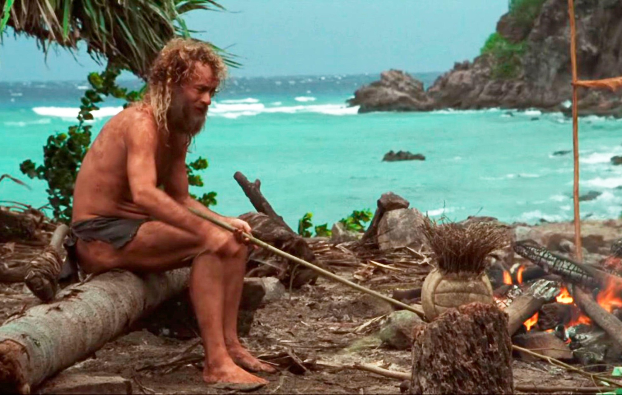In Cast Away (2000), Tom Hanks is stuck on an island and