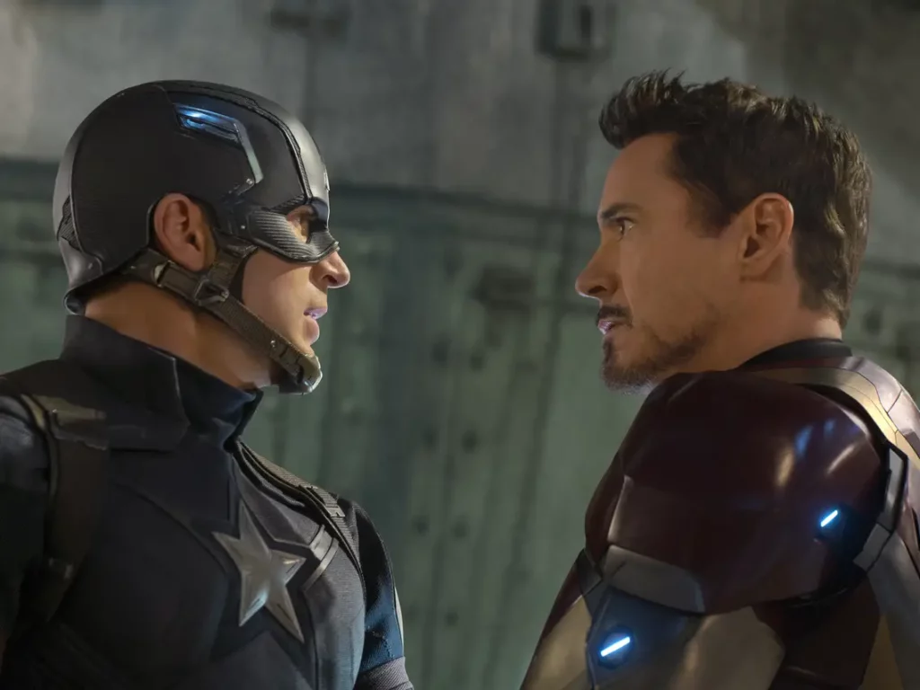 Chris Evans and RDJ in Captain America: Civil War
