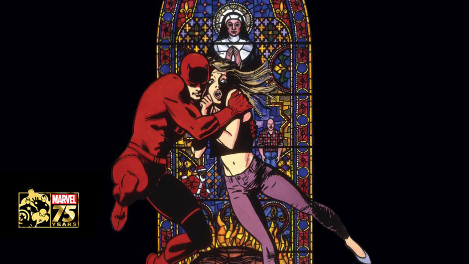 Daredevil saves Karen from the imposter in Born Again comics