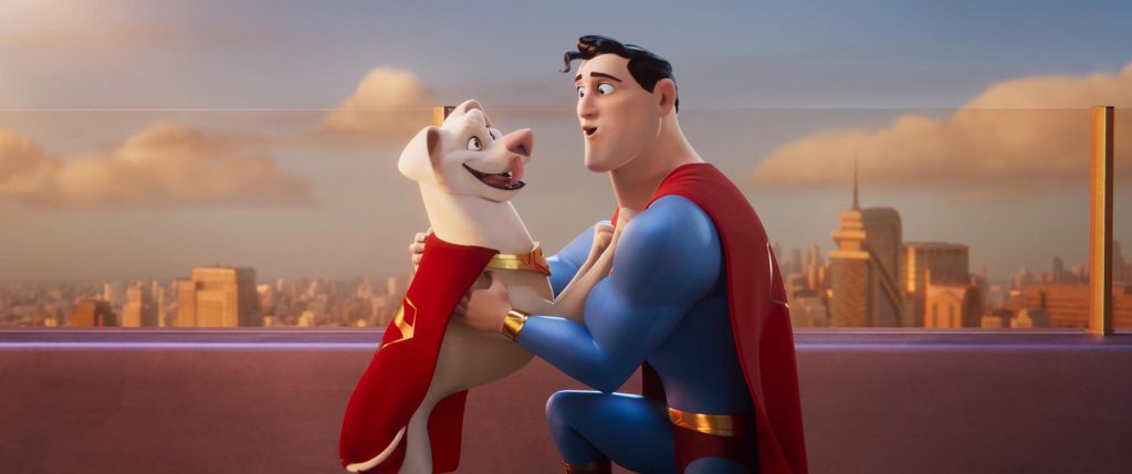 Dwayne Johnson as Krypto and John Krasinski as Clark Kent/Superman in DC League of Super-Pets