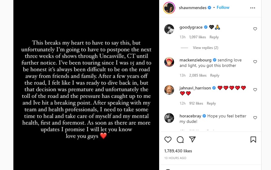 Shawn Mendes opens up on Insta