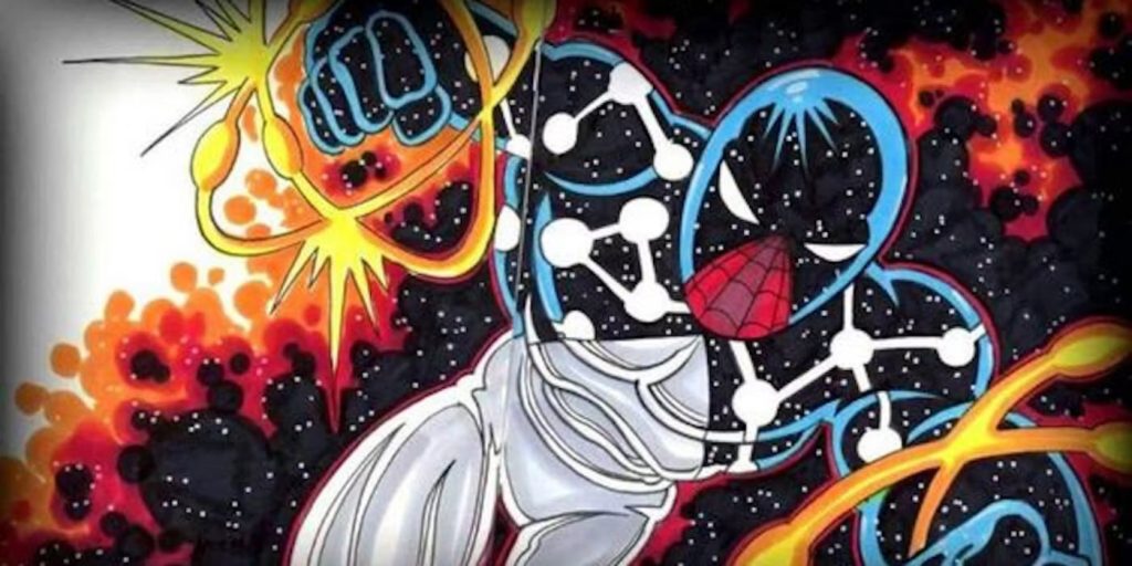 A comic image of the Cosmic Spider-Man.