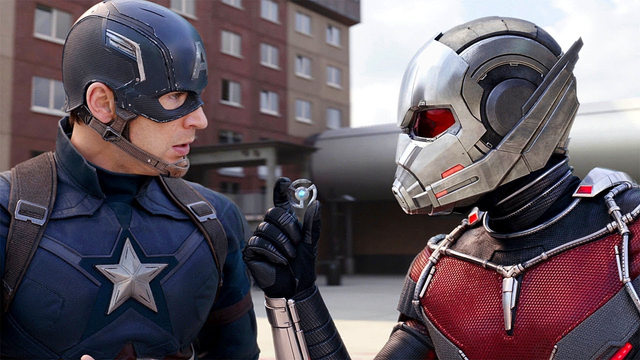 Paul Rudd as Ant-Man along with Captain America in Captain Americe: Civil War (2016).