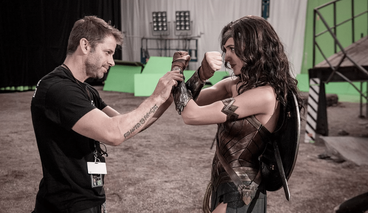 Zack Snyder along with Gal Gadot on the sets of Justice League.