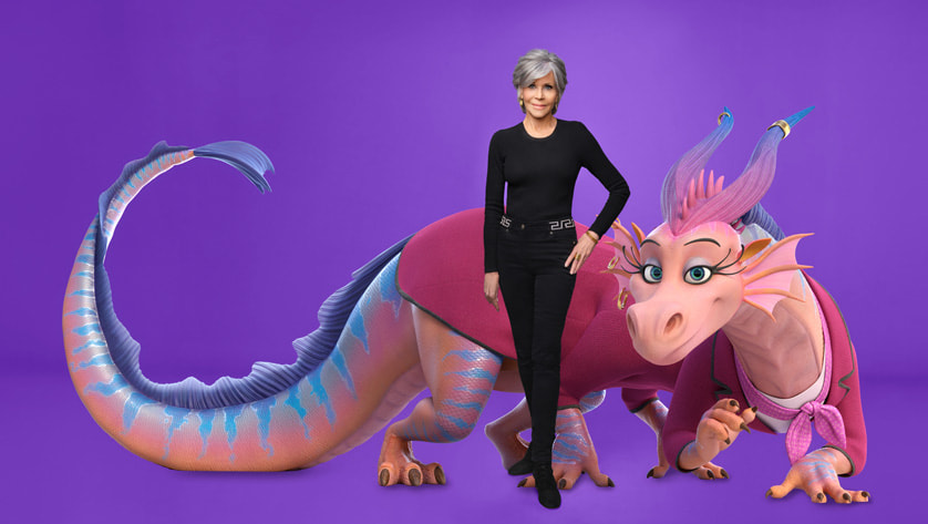 Jane Fonda and her character The Dragon in “Luck,” premiering August 5, 2022 on Apple TV+.