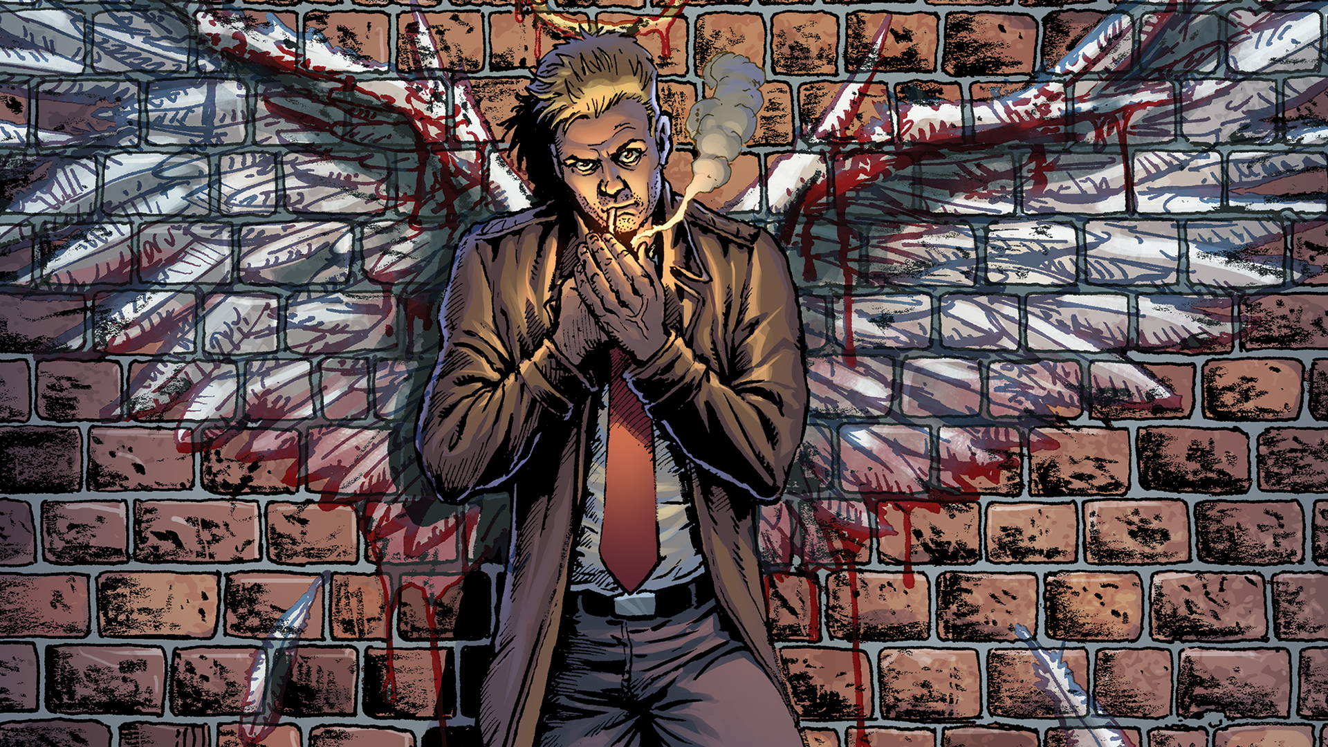 A comic panel illustrating the character of Hellblazer.