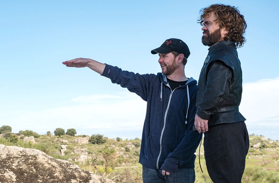 Matt Shakman along with Peter Dinklage on the sets of Game of Thrones (2011-2019).
