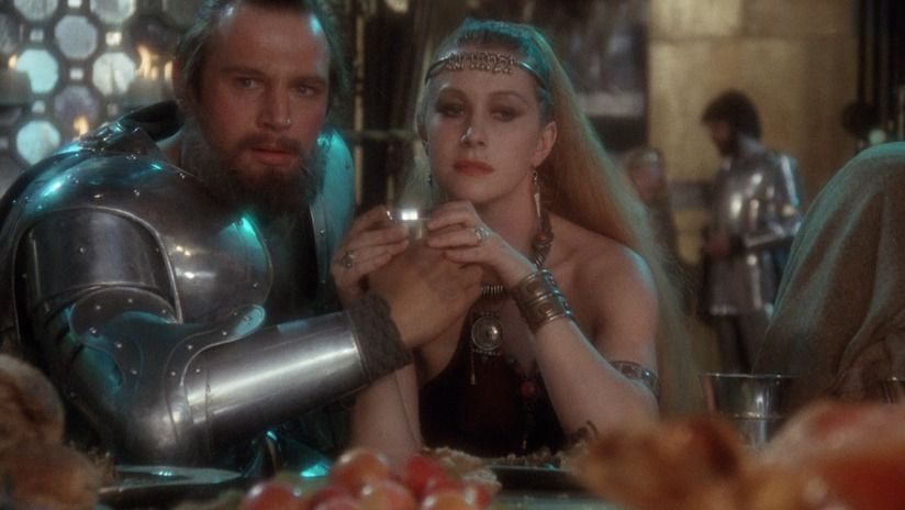 Helen Mirren and Liam Neeson in a still from Excalibur 