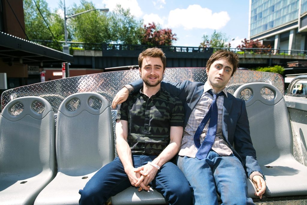 Daniel Radcliffe with his dead body stunt double promoting Swiss Army Man 