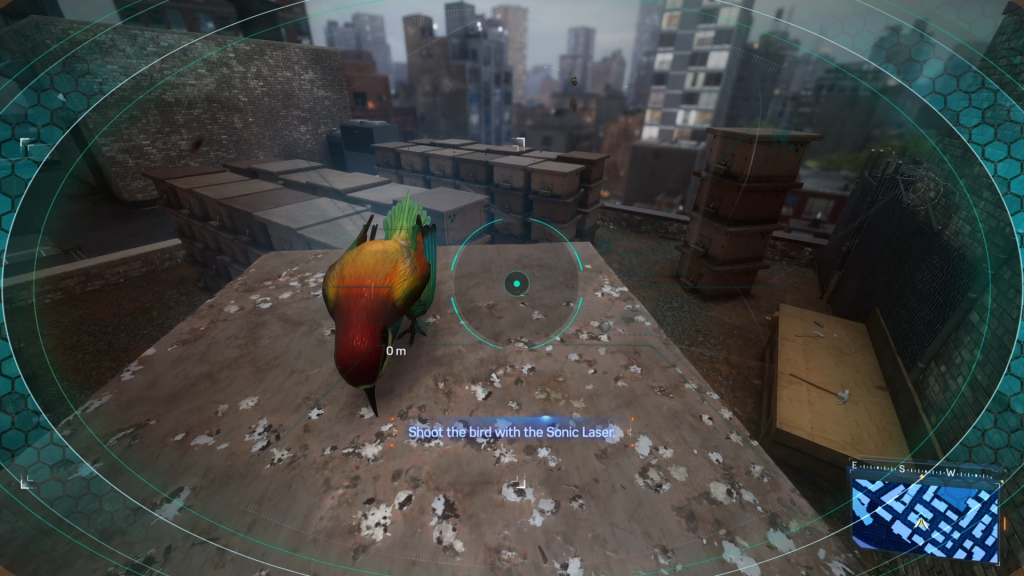Shoot the bird with the sonic laser and follow it home in Little Odessa's EMF Experiments in Marvel’s Spider-Man 2.