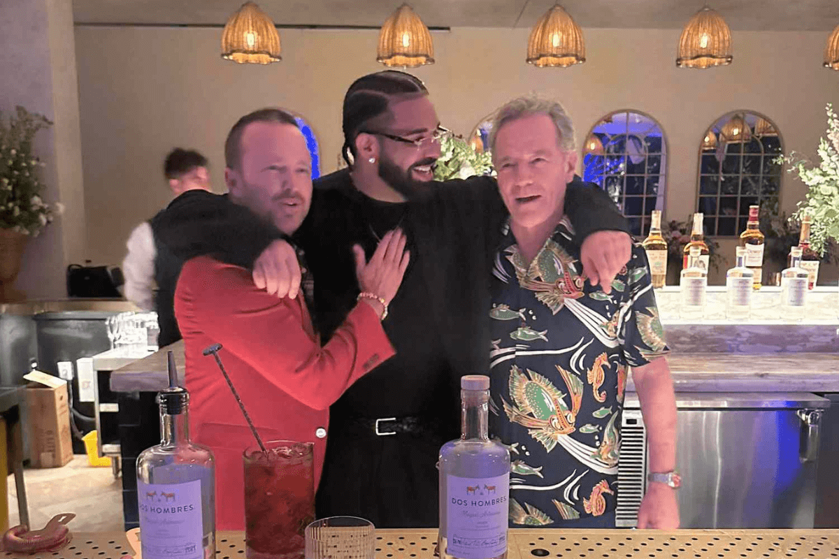 Aaron Paul and Bryan Cranston with Drake at his birthday party