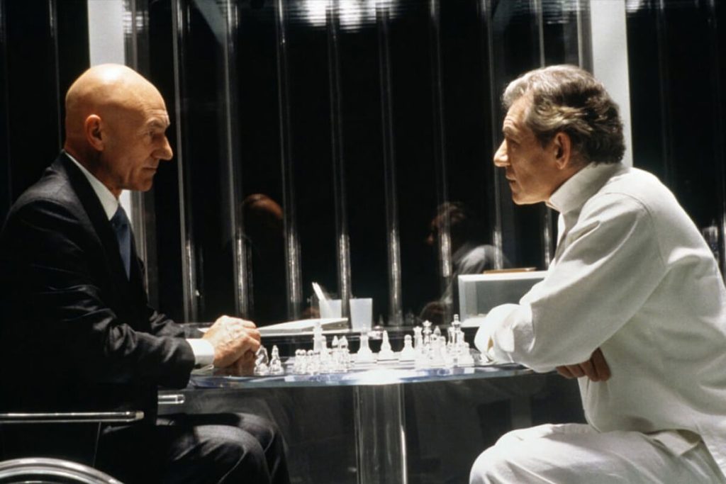 Patrick Stewart and Ian McKellen in a still from X-Men (2000)