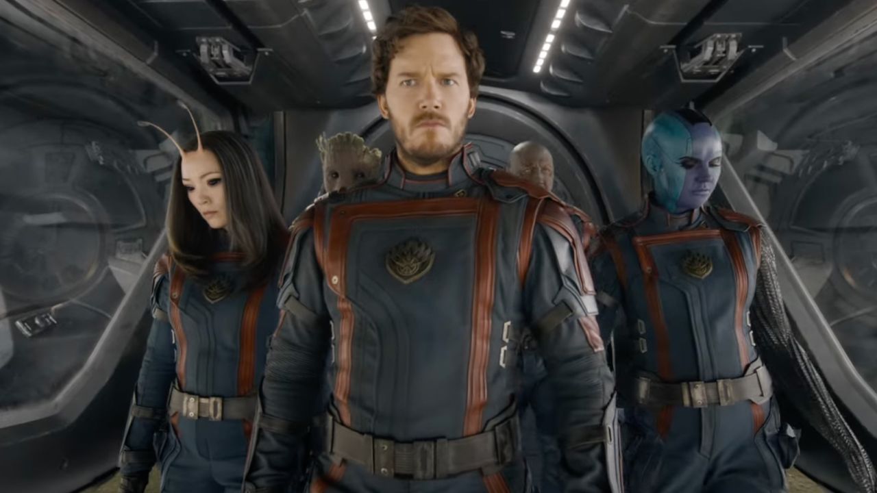 Guardians of The Galaxy cast looking serious in Guardians of The Galaxy Vol 3 