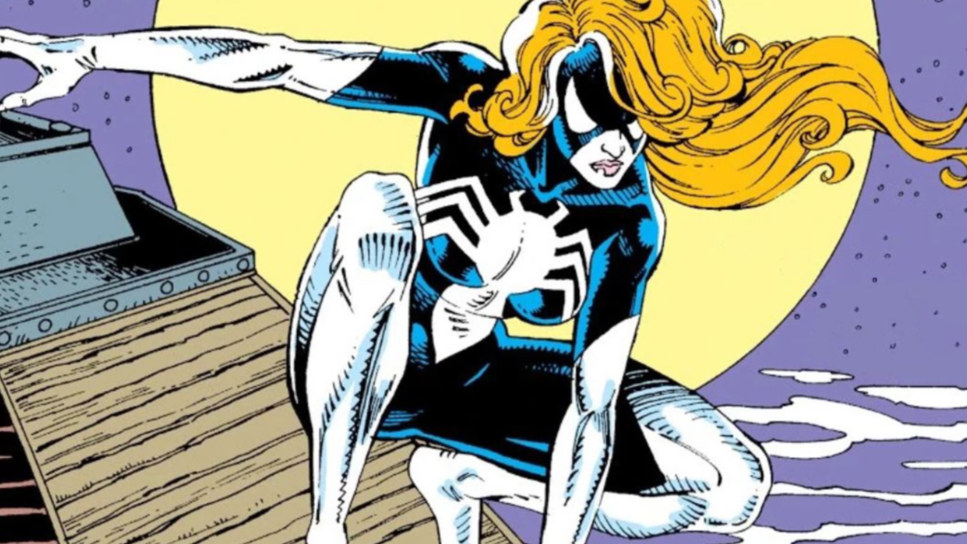 Julia Carpenter striking a signature Spider-Woman pose