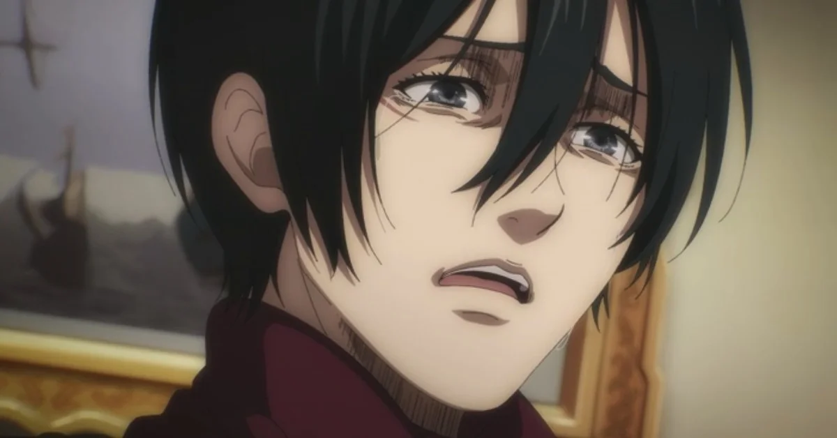 Mikasa crying after Eren's confrontation in Attack on Titan