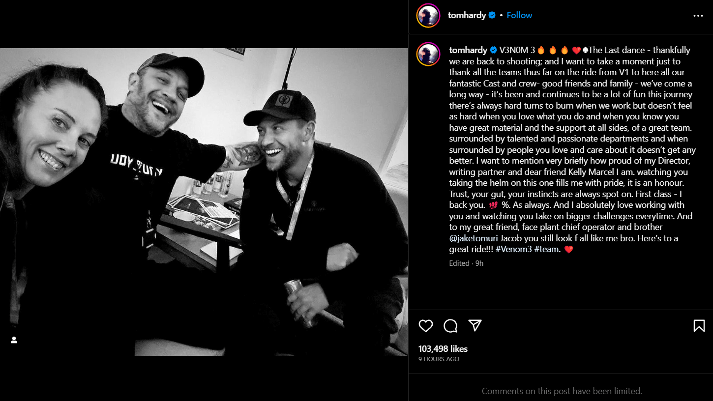 The Instagram post by Tom Hardy