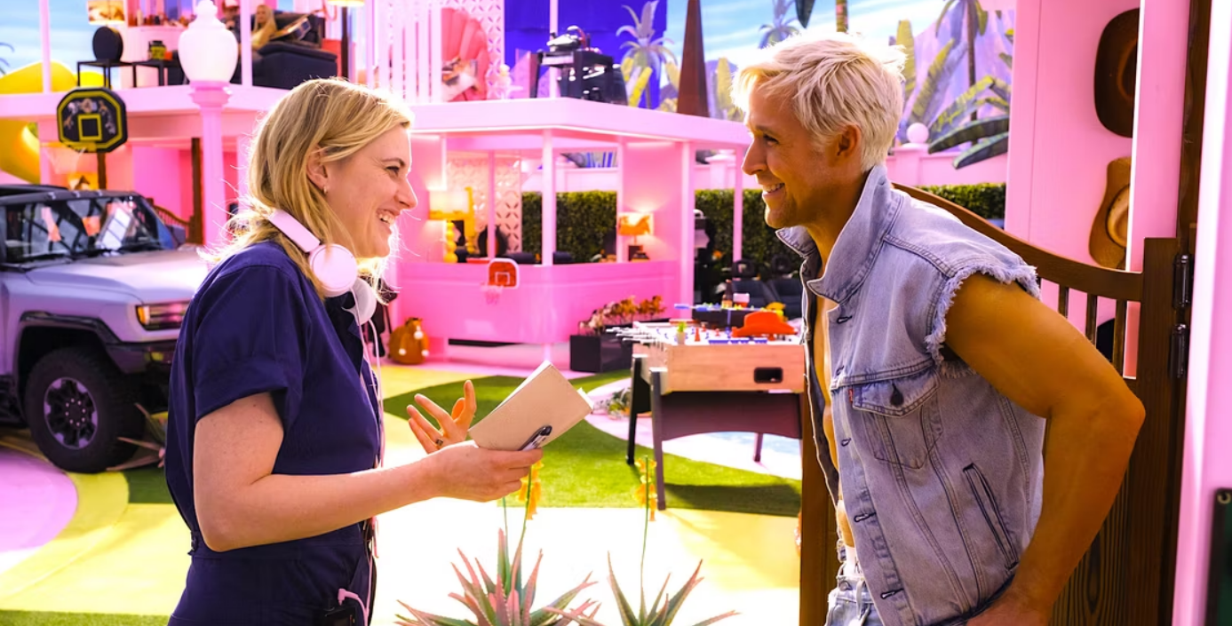 Greta Gerwig and Ryan Gosling on set of Barbie (2023)
