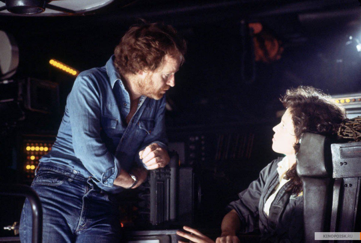 Ridley Scott and Sigourney Weaver on the set of Alien (1979)