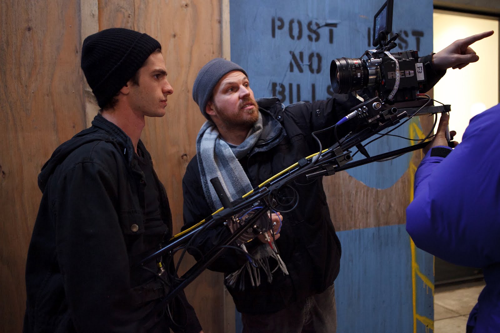 Andrew Garfield and Marc Webb on the set of The Amazing Spider-Man