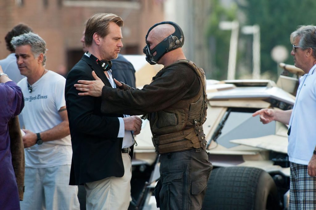 Christopher Nolan and Tom Hardy on the sets of The Dark Knight Rises 