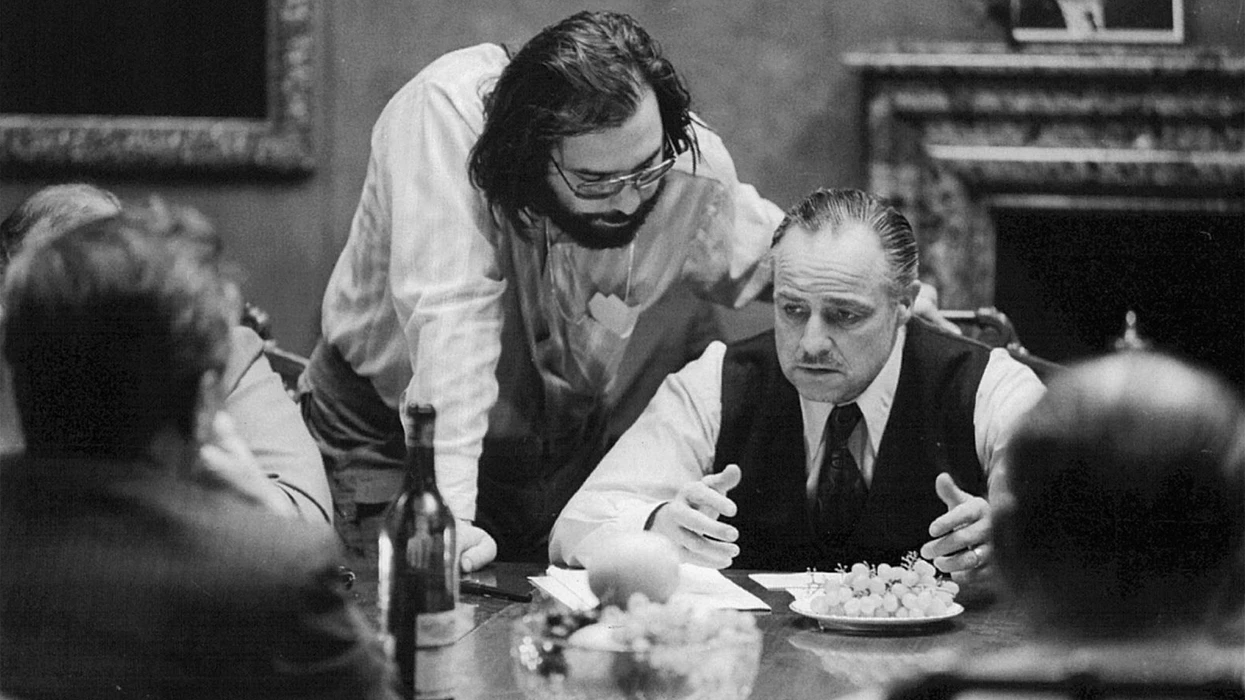 Francis Ford Coppola and Marlon Brando on the sets of The Godfather