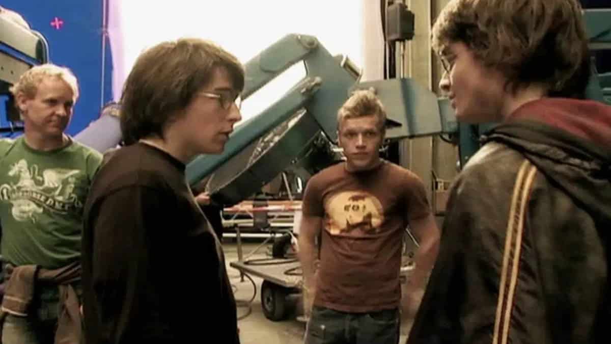 David Holmes and Daniel Radcliffe on the set of Harry Potter