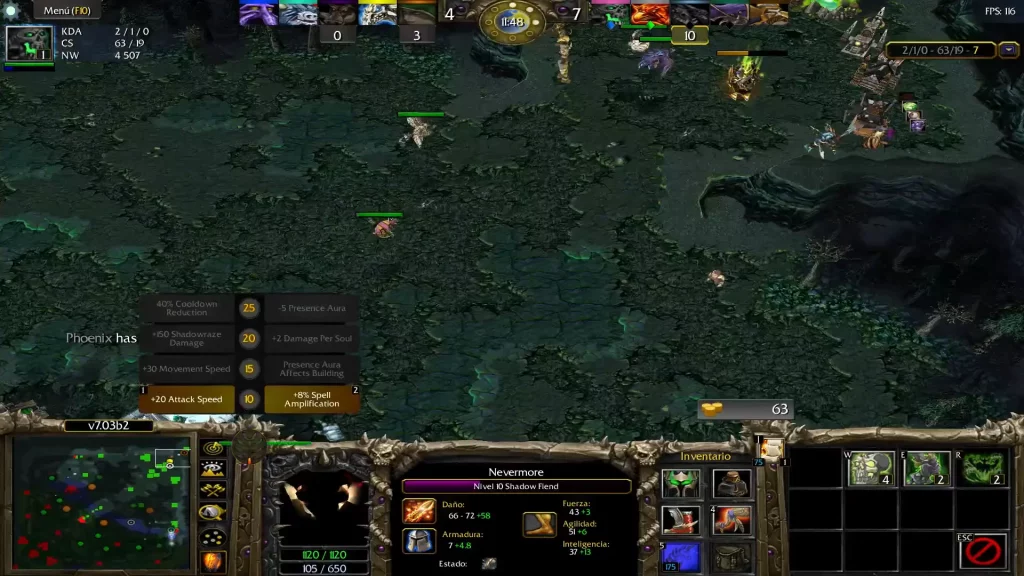 A snapshot of DotA, initially a mod for Warcraft 3.