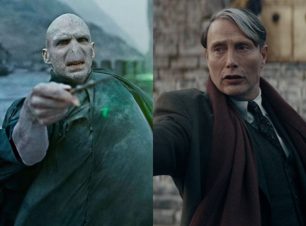 (L-R): Voldemort in Harry Potter and Gellert Grindelwald in Fantastic Beasts