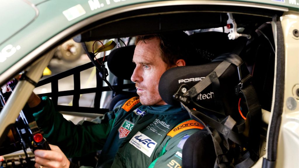 fassbender in a still from porsche's road to le mans film
