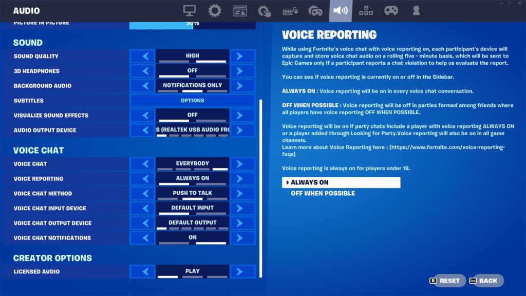 The new Voice Reporting feature will remain ON for gamers under the age of 18.