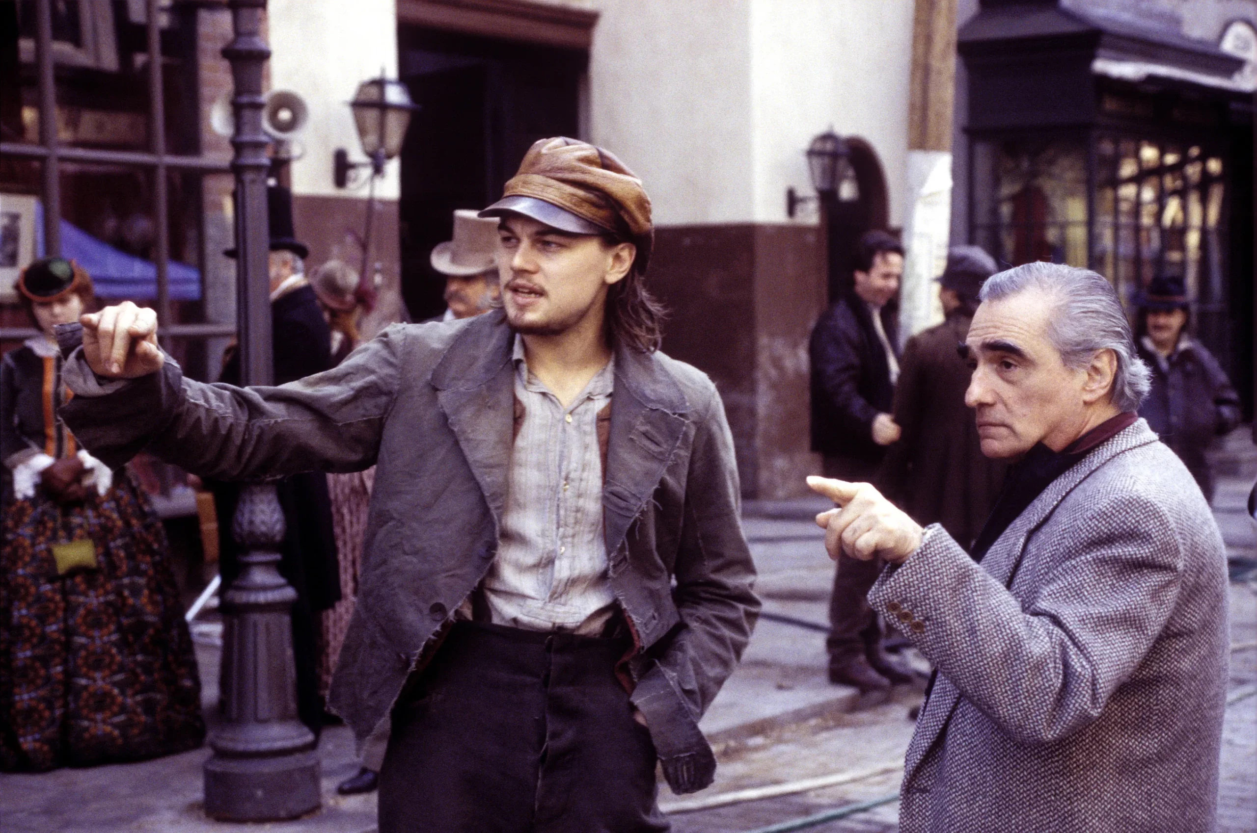 Martin Scorsese and Leonard DiCaprio on the set of Gangs of New York