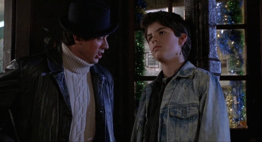 Sylvester and Sage Stallone in a still from Rocky V