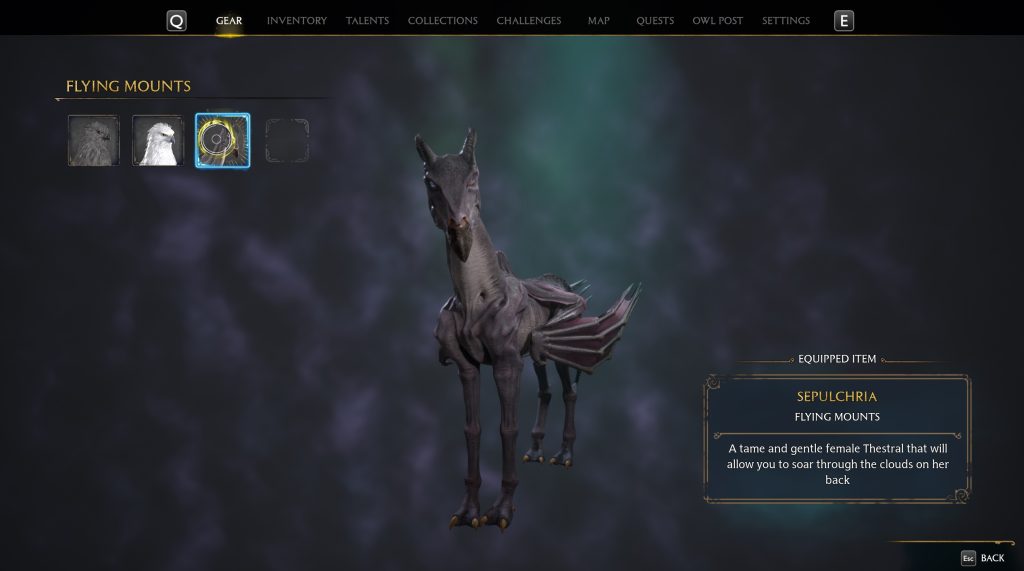 Thestral Mount in Hogwarts Legacy.