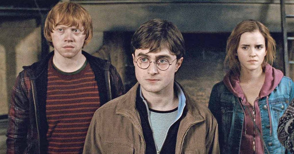 Rupert Grint, Daniel Radcliffe and Emma Watson in a still from the Harry Potter franchise 