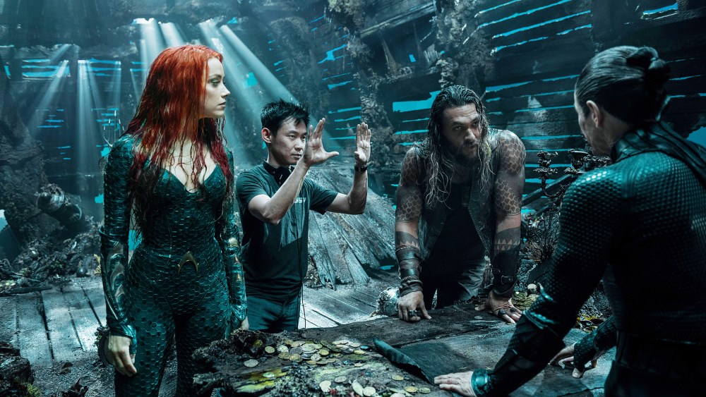 James Wan with Amber Heard and Jason Momoa on Aquaman set
